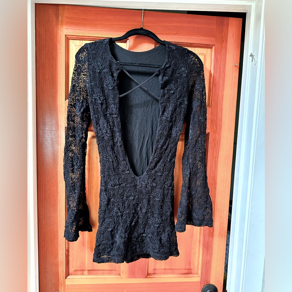 Nightcap low back mini lace dress black